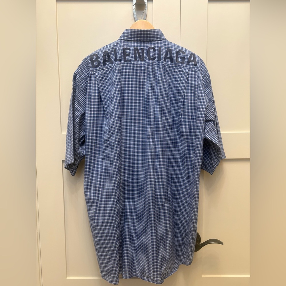 Authentic Balenciaga Blue Checkered Casual Shirt